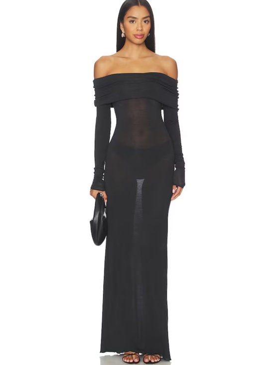 SKIMS Other - NEW SKIMS Sheer Modal Off Shoulder Long Dress in Onyx